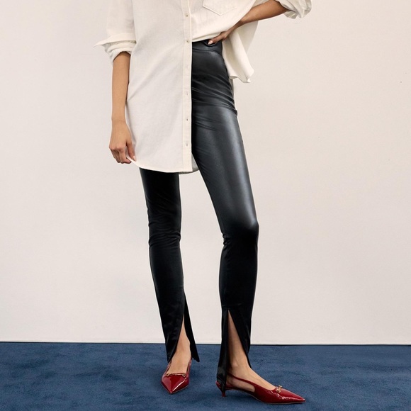 Avec Les Filles High-Waisted Faux Leather Slit Leggings - Picture 1 of 6